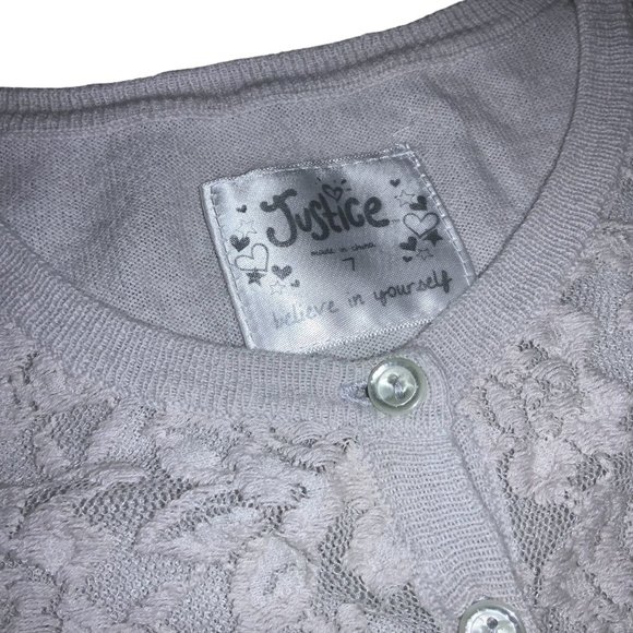Justice believe in yourself Button Sweater Lace Front  Beige Girls 7 - Picture 4 of 8